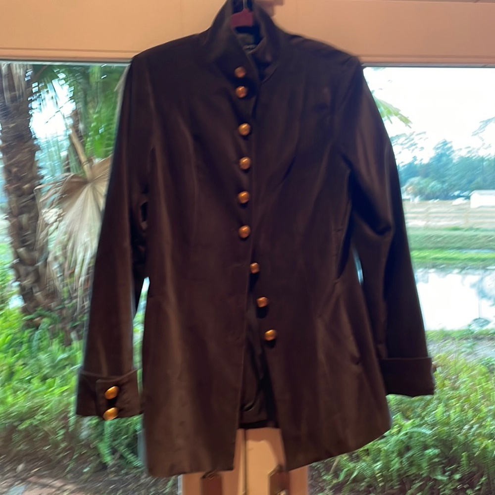 Military style green velvet jacket